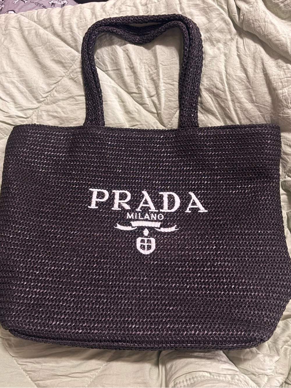 Prada Black Woven Logo Tote